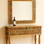 Hand carving brass  and tile fitting console table