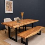 Solid Wood Dining Table with Matching Bench