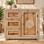 Hand-Painted Wooden Sideboard – 3 Drawers & 1 Door