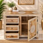 Hand-Painted Wooden Sideboard – 3 Drawers & 1 Door - Image 2