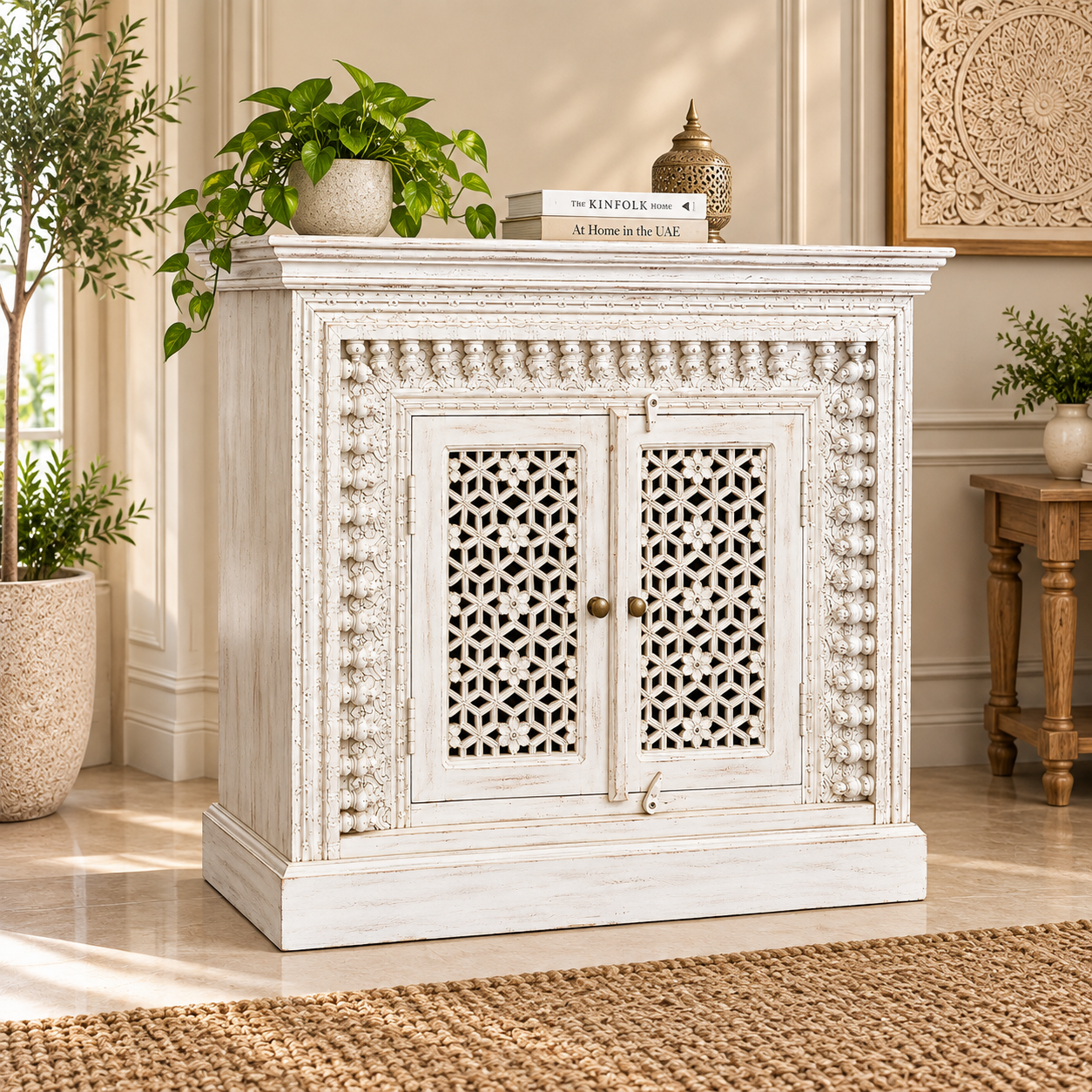 Hand Carved White Sideboard - Image 1