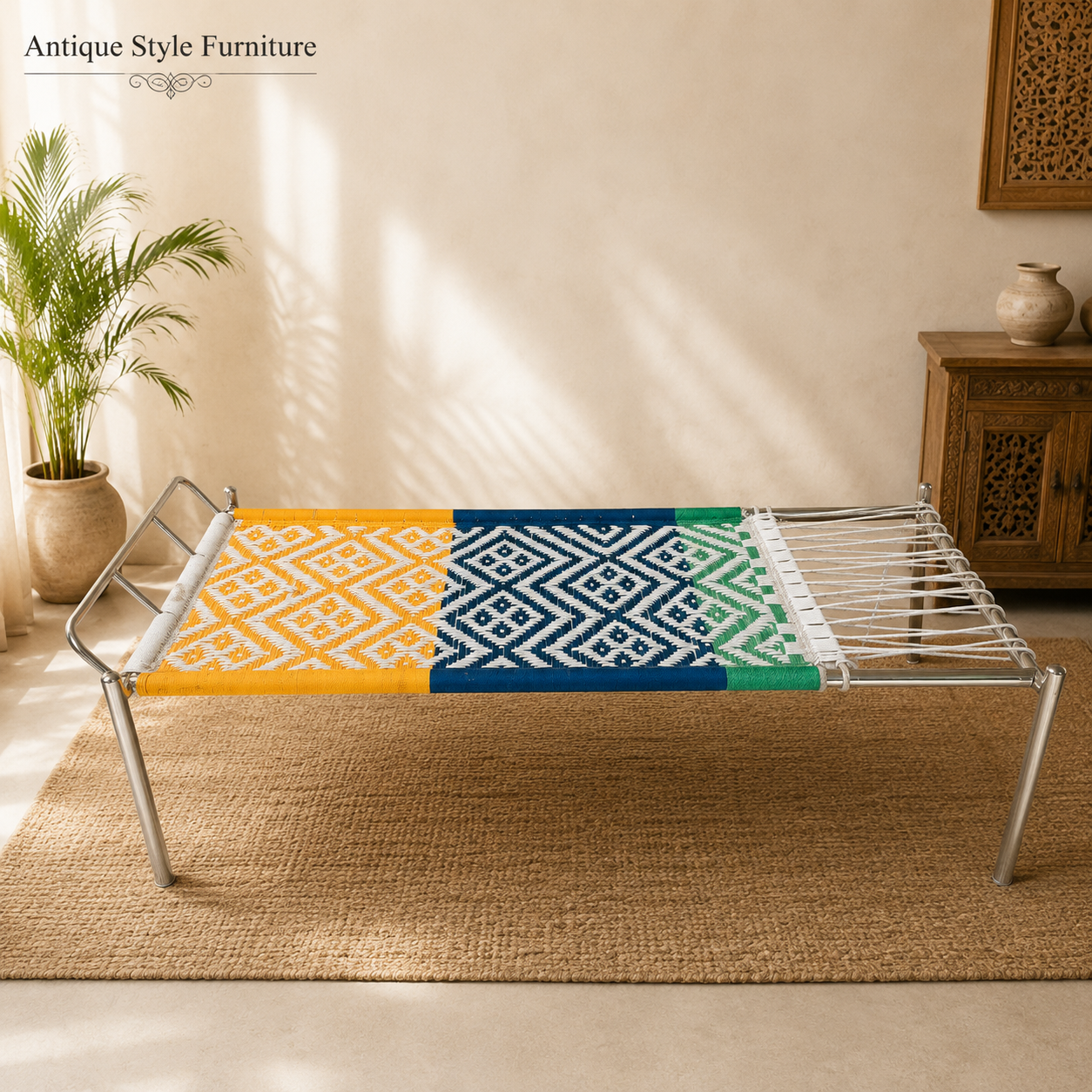 Traditional Handwoven Metal Charpai - Image 1
