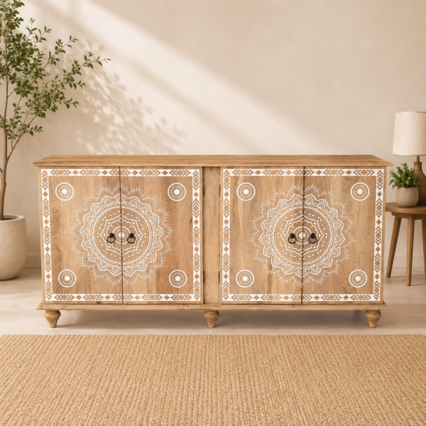 Mango Wood Hand Carved Side Board