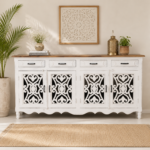 White Hand-Carved Sideboard