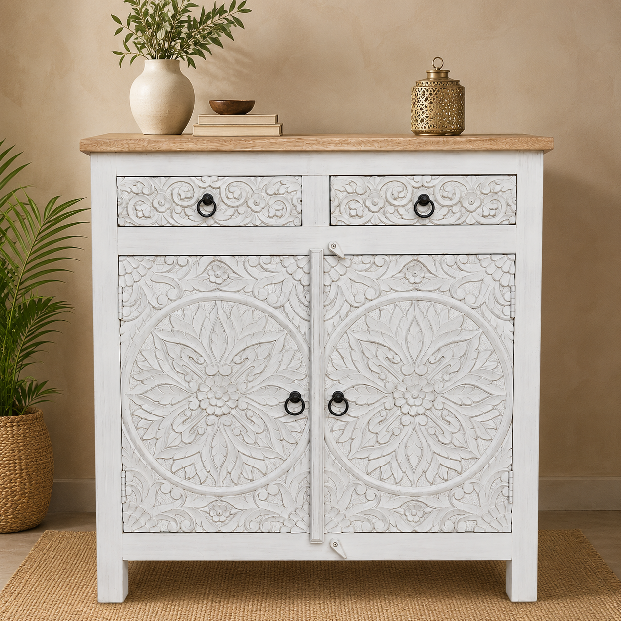 Mango Wood Carving Sideboard - Image 1