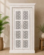White Wash Wooden Carved Wardrobe
