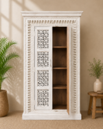 White Wash Wooden Carved Wardrobe - Image 2
