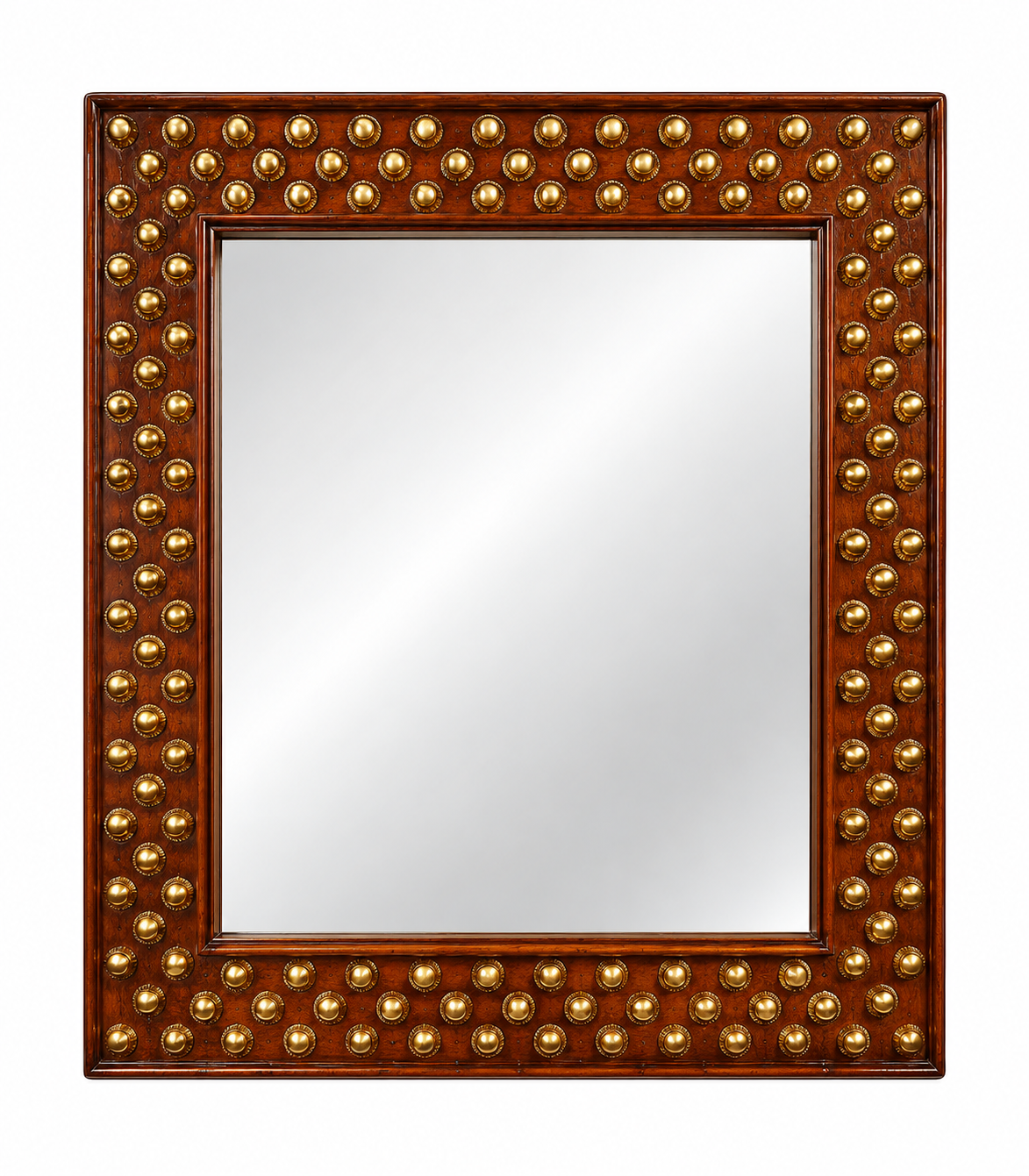 Ornate Mahogany Mirror with Brass Studs Brass Accents Wooden Mirror Frame - Image 1