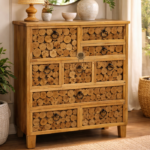 Handcrafted Solid Wood Chest of Drawers with Log Slice Design