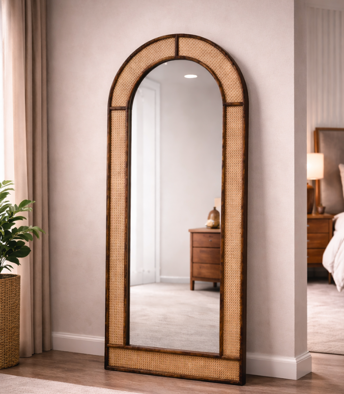 Aakasya Wood Live Edge Console Table Cane Designed Wooden Mirror Frame - Image 1