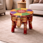 Hand-Painted Wooden Elephant Stool