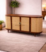 Cane Designed Wooden Side Board