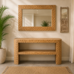 Natural Wood Console Table & Mirror Set