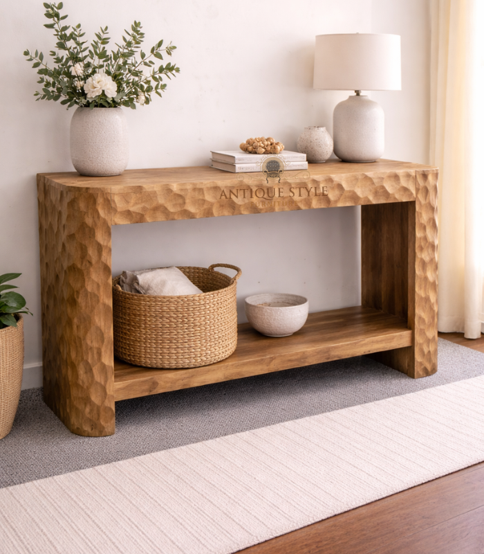 Mango Wood Hand Carved Console Table Mango Wood Hand Carved Console Table - Image 1