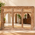 Antique Carved Wooden Jharokha Mirror