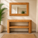 Natural Wood Console Table & Mirror Set