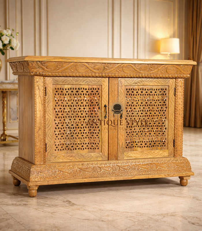 Mango Wood Hand Carved Side Board - Image 1