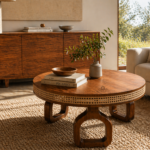 Artisan Solid Wood Coffee Table with Cane Detail