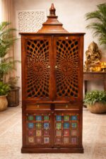 Wooden Carving Tile & Brass Fitted Temple