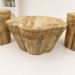 Lotus Shape Mango Wood Coffee Table Set - Image 2