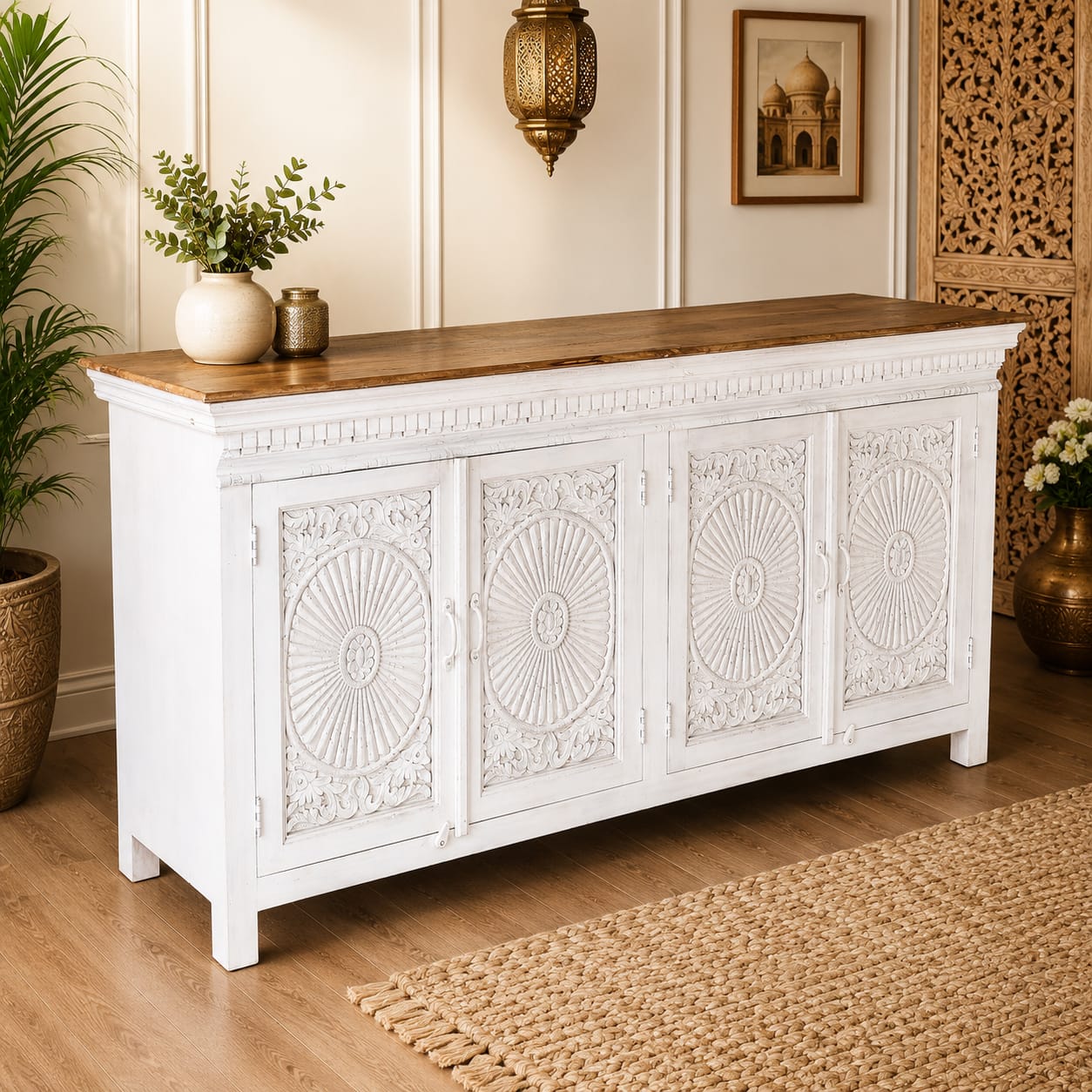 Sunburst Hand-Carved Sideboard - Image 1