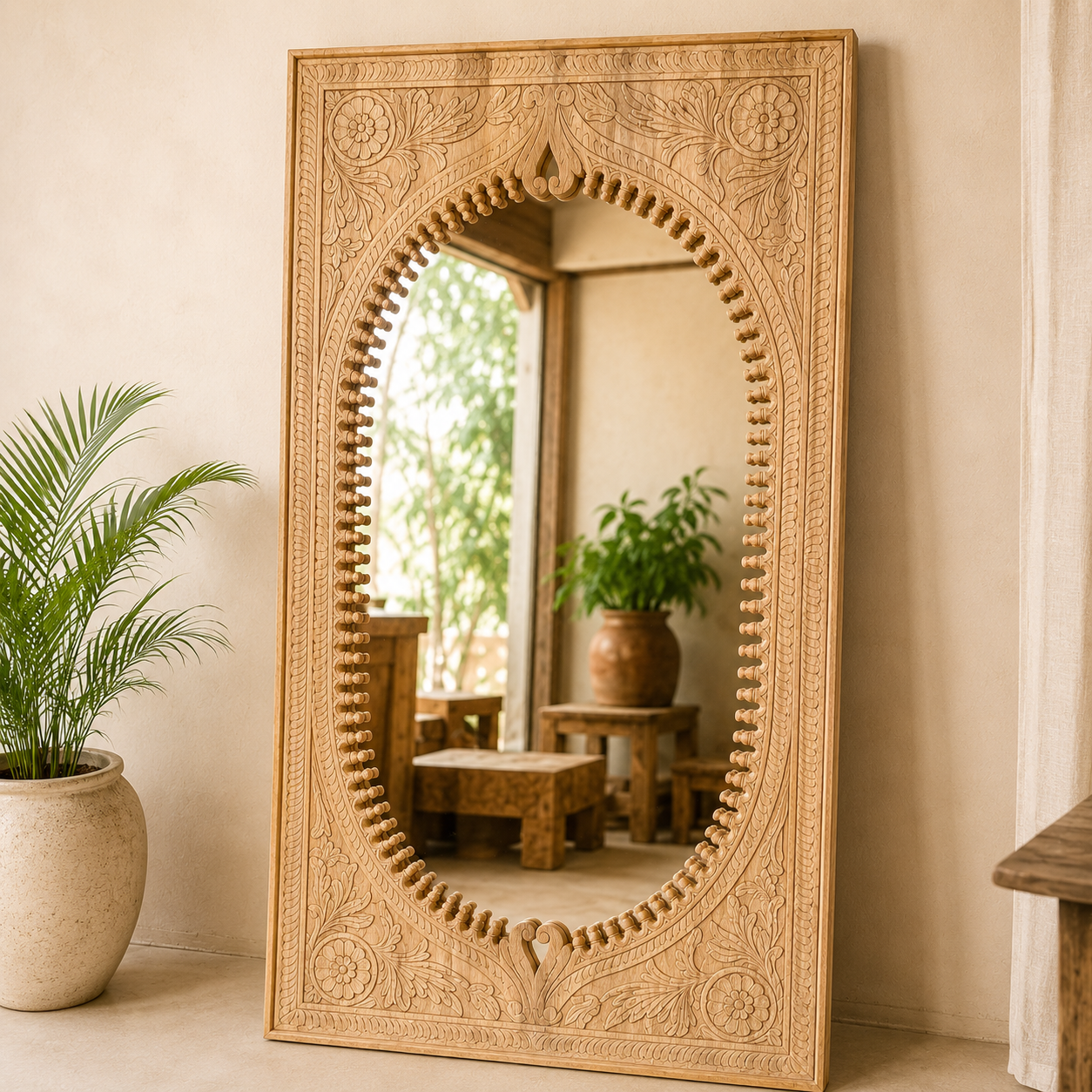 Maharaja Floral Carved Mirror Frame - Image 1