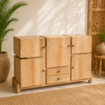 Wave Carved Mango Wood Sideboard