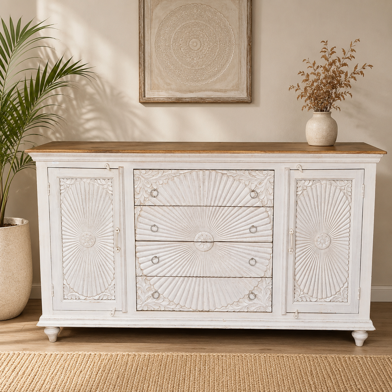 Sunburst Carved Sideboard - Image 1