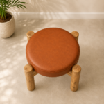 Mango Wood Leather Stool - Image 2