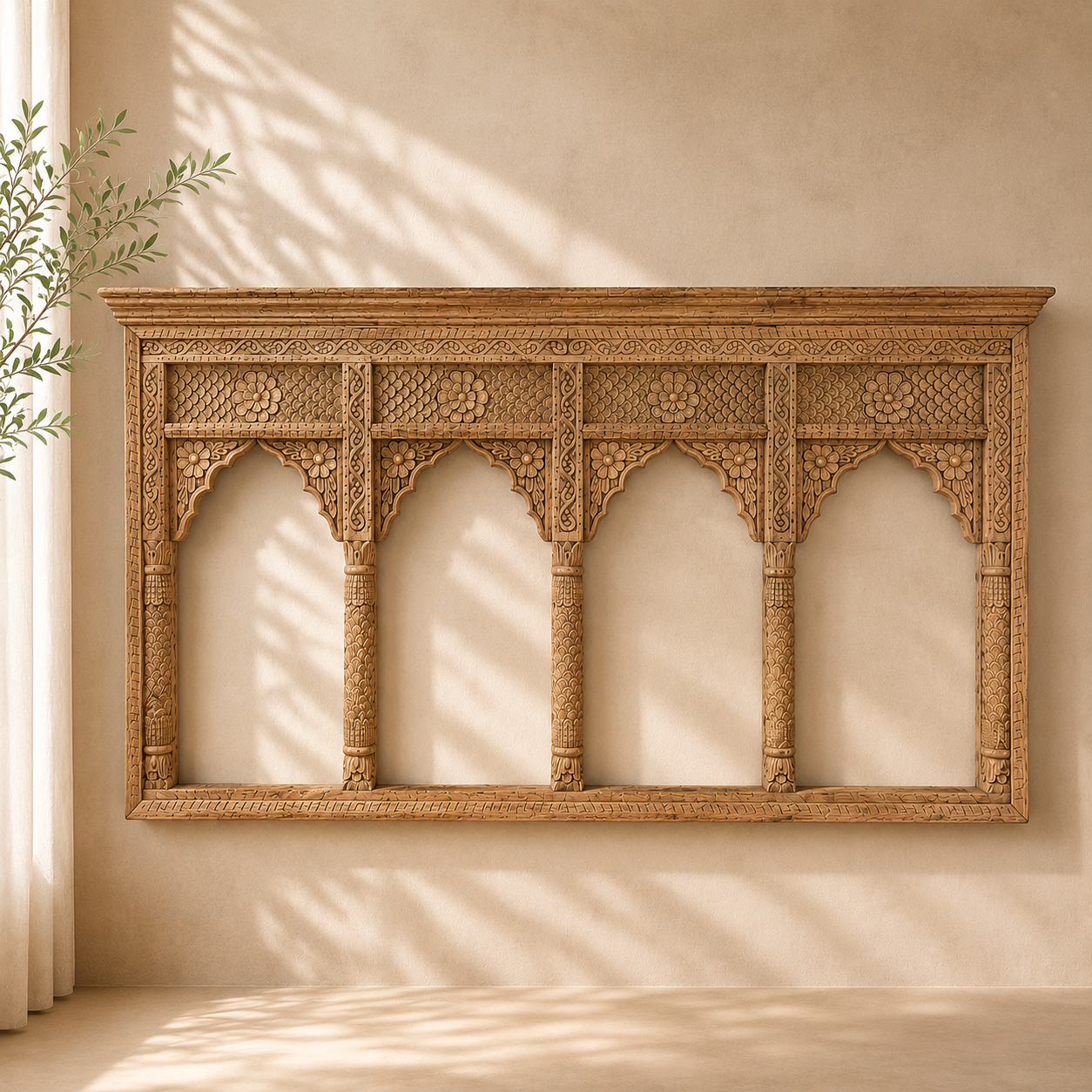 Hand-Carved Wooden Wall Panel - Image 1