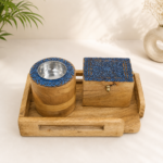 Blue Carved Wooden Serving Tray