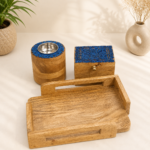 Blue Carved Wooden Serving Tray - Image 2