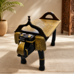 Elephant Brass-Inlay Wooden Stool
