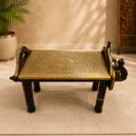Elephant Brass-Inlay Wooden Stool - Image 3