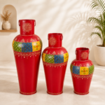 Hand-Painted Red Metal Vase Set (Set of 3)