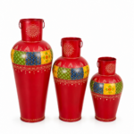 Hand-Painted Red Metal Vase Set (Set of 3) - Image 2