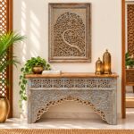 Hand-Carved Console Table with Decorative Wall Panel