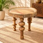 Hand-Painted Wooden Side Table with Inlay Work - Image 2