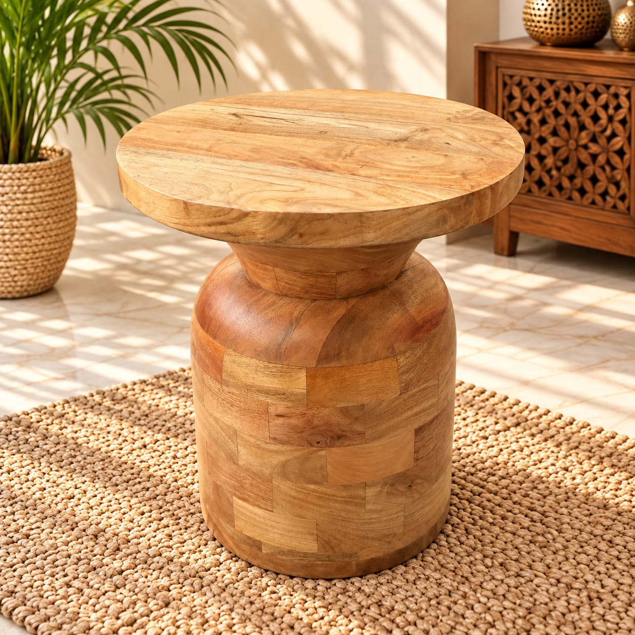ASF295 (3) Solid Wood Round Side Table - Image 1