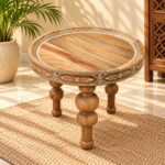 Hand-Painted Wooden Side Table with Inlay Work