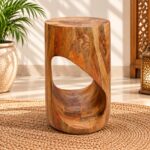 Solid Wood Side Table with Sculptural Cutout
