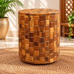 Handcrafted Wooden Mosaic Side Table - Image 2