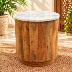 Handcrafted Wooden Side Table with Marble Top - Image 2