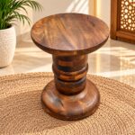 Handcrafted Solid Wood Sculptural Side Table