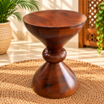 Handcrafted Dark Wood Round Side Table