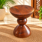 Handcrafted Dark Wood Round Side Table - Image 2