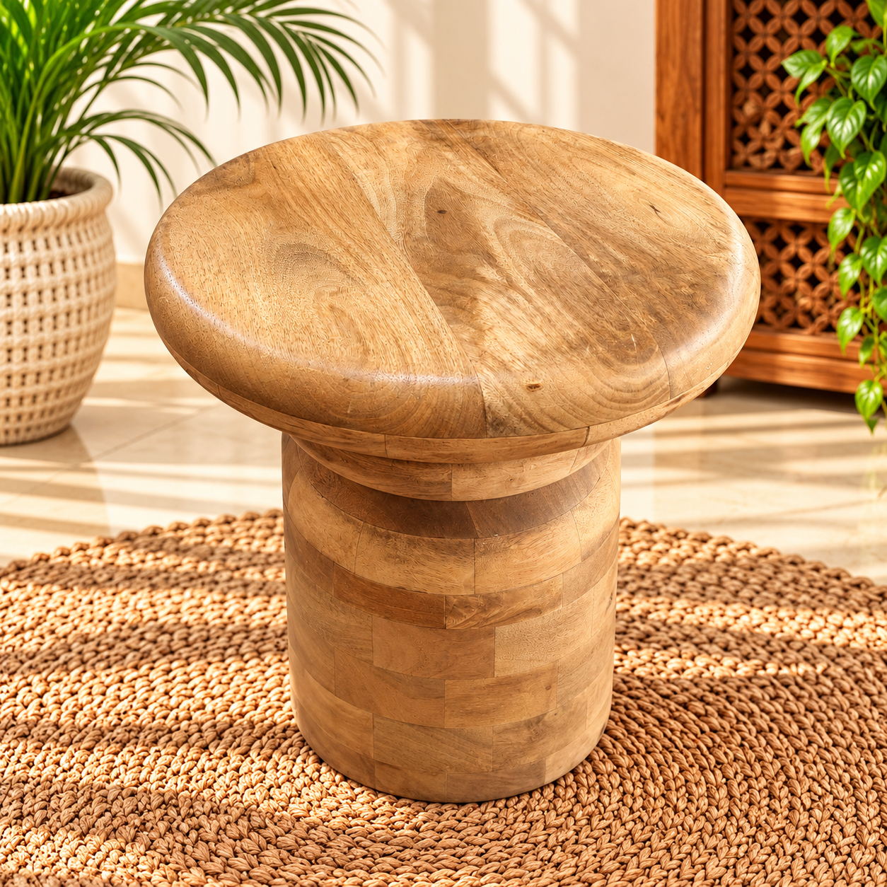 ASF304 (1) Handcrafted Natural Wood Side Table - Image 1