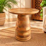 Round Wooden Side Table with Sculptural Pedestal Base - Image 2