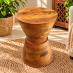 Rustic Wooden Hourglass Side Table – Honey Brown Finish