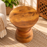 Rustic Wooden Hourglass Side Table – Honey Brown Finish - Image 2
